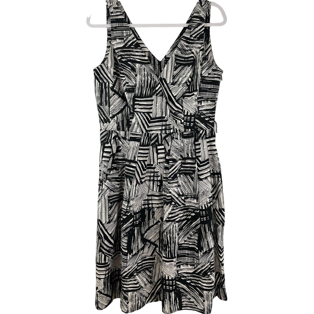Coldwater Creek Size 8 Dress Black White A Line V Neck Modern Sleek Zipper - Picture 5 of 7